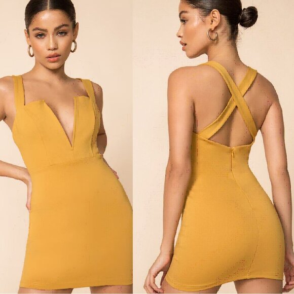 superdown Dresses & Skirts - Superdown | Cynthia Cross Back Mini Dress in Mustard Yellow | Size Medium